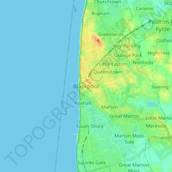 Topografische Karte Blackpool, Höhe, Relief