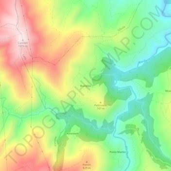 Topografische Karte Bustelos, Höhe, Relief