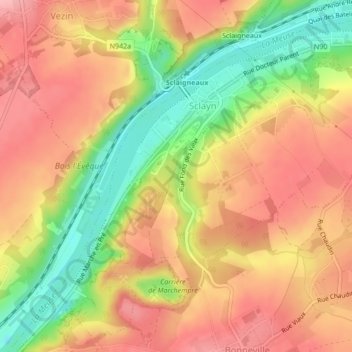 Topografische Karte Grotte Scladina, Höhe, Relief