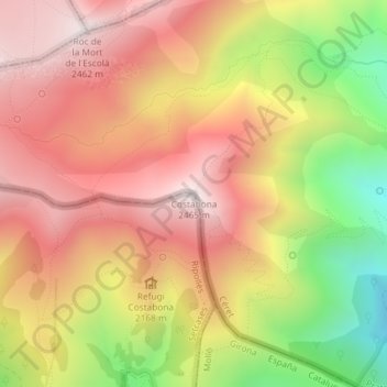 Topografische Karte Costabona, Höhe, Relief