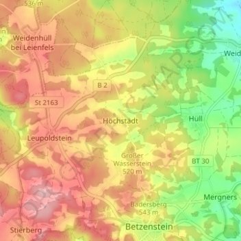 Topografische Karte Höchstädt, Höhe, Relief