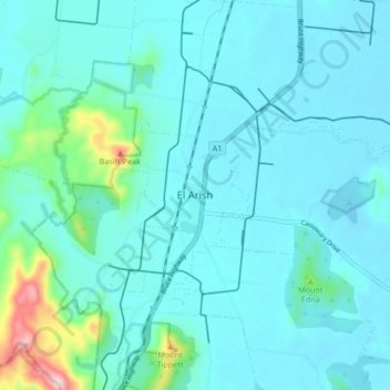 Topografische Karte El Arish, Höhe, Relief