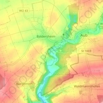 Topografische Karte Uhlenmühle, Höhe, Relief
