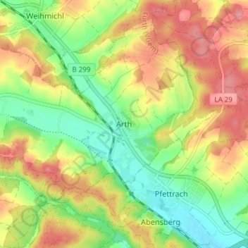 Topografische Karte Arth, Höhe, Relief
