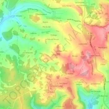 Topografische Karte Lachaud, Höhe, Relief