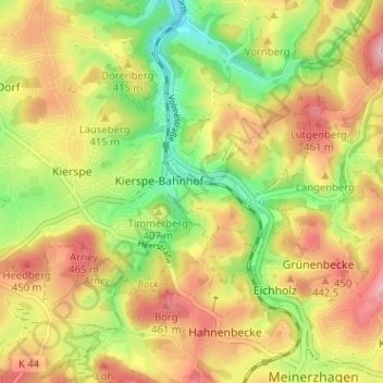Topografische Karte Windfuhr, Höhe, Relief