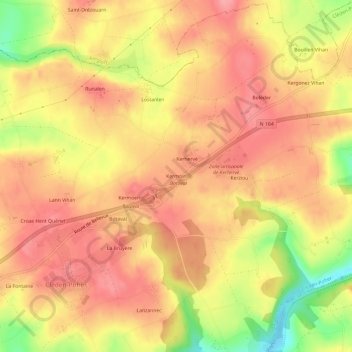 Topografische Karte Kermoin, Höhe, Relief