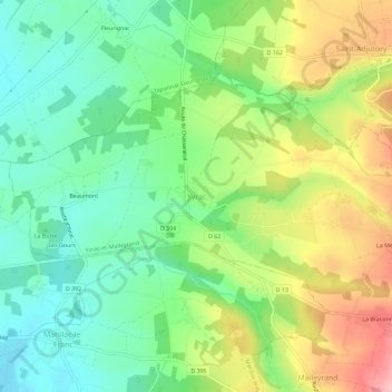 Topografische Karte Yvrac, Höhe, Relief