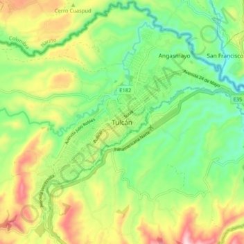 Topografische Karte Tulcán, Höhe, Relief