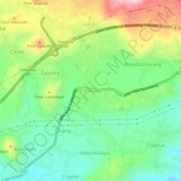 Topografische Karte Cimalaka, Höhe, Relief