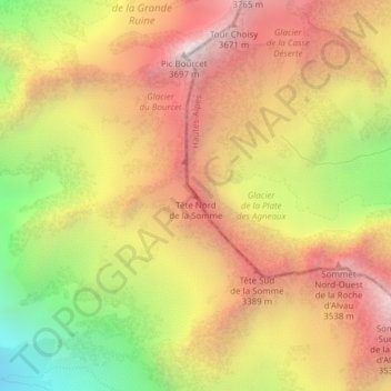 Topografische Karte Tête Nord de la Somme, Höhe, Relief