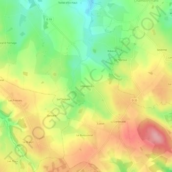 Topografische Karte Villevaleix, Höhe, Relief