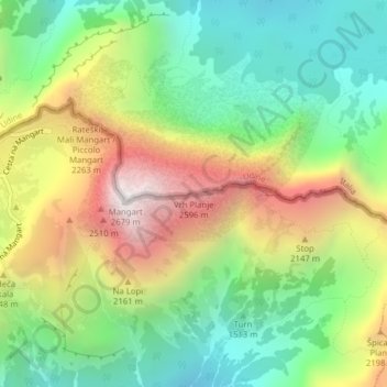Topografische Karte Vrh Planje, Höhe, Relief