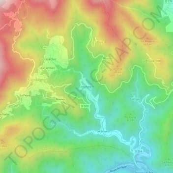 Topografische Karte Costubague, Höhe, Relief