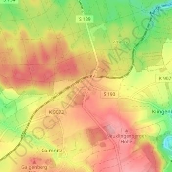 Topografische Karte Bahnhof Klingenberg, Höhe, Relief
