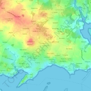 Topografische Karte Lanniguen, Höhe, Relief