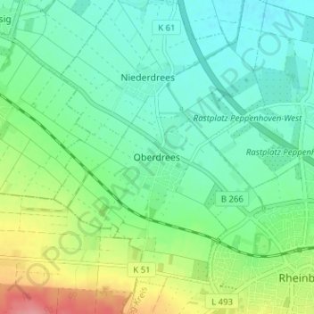 Topografische Karte Oberdrees, Höhe, Relief