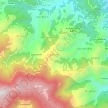 Topografische Karte Bajkhet, Höhe, Relief