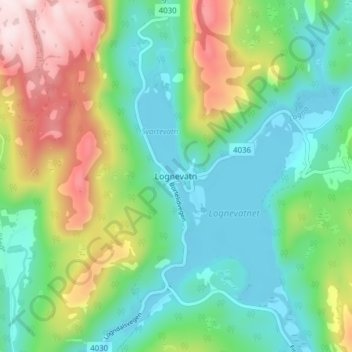 Topografische Karte Lognevatn, Höhe, Relief