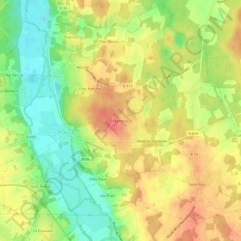Topografische Karte Flamenac, Höhe, Relief