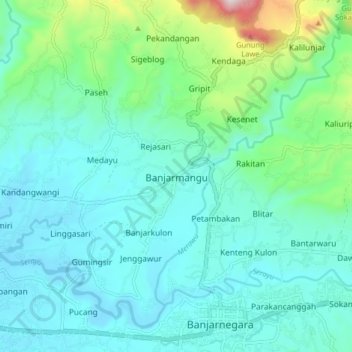 Topografische Karte Banjarmangu, Höhe, Relief