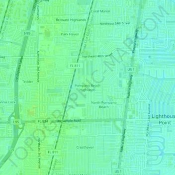 Topografische Karte Pompano Beach Highlands, Höhe, Relief