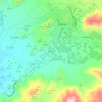Topografische Karte Benejí, Höhe, Relief