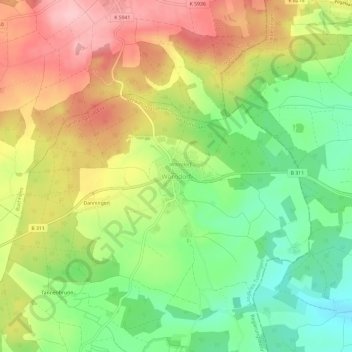 Topografische Karte Worndorf, Höhe, Relief