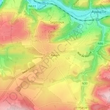 Topografische Karte Awan, Höhe, Relief