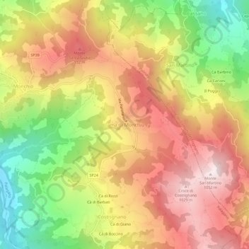 Topografische Karte Lama di Monchio, Höhe, Relief