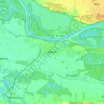 Topografische Karte Aken, Höhe, Relief