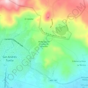 Topografische Karte Prolongación Primitivo R. Valencia, Höhe, Relief