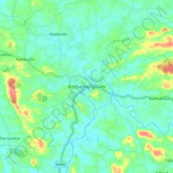 Topografische Karte Kothamangalam, Höhe, Relief