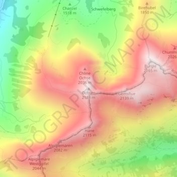 Topografische Karte Ochsen, Höhe, Relief