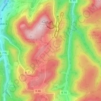 Topografische Karte Wasserfall, Höhe, Relief