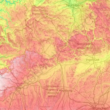 Topografische Karte Donau-Ries, Höhe, Relief