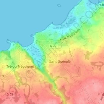 Topografische Karte Kergadic, Höhe, Relief