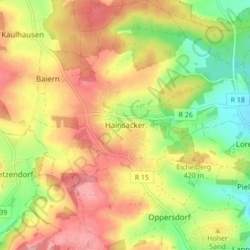 Topografische Karte Hainsacker, Höhe, Relief