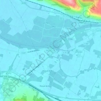 Topografische Karte Meneaux, Höhe, Relief