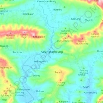 Topografische Karte Karangsambung, Höhe, Relief