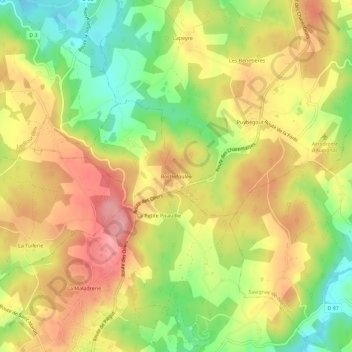Topografische Karte Rochefoulée, Höhe, Relief