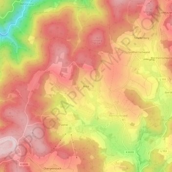 Topografische Karte Rütte, Höhe, Relief