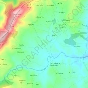 Topografische Karte Cece, Höhe, Relief