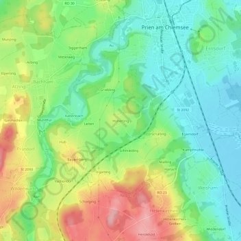 Topografische Karte Hoherting, Höhe, Relief