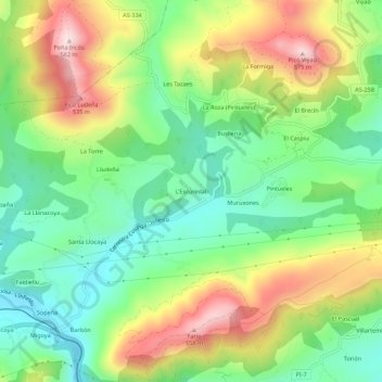 Topografische Karte L'Escuredal, Höhe, Relief