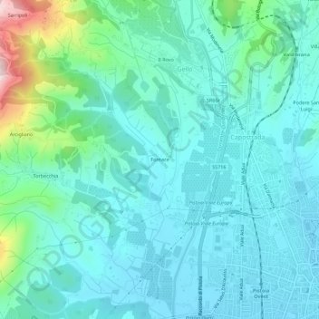 Topografische Karte Fornace, Höhe, Relief