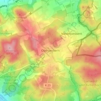 Topografische Karte Oberoesbern, Höhe, Relief