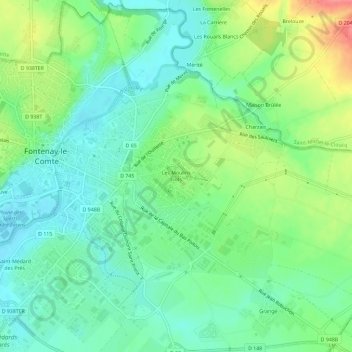 Topografische Karte Les Moulins Liots, Höhe, Relief