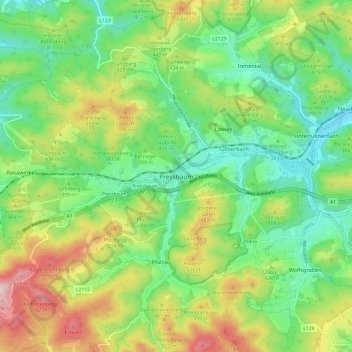 Topografische Karte Pressbaum, Höhe, Relief