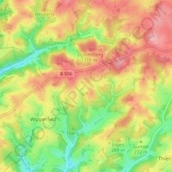 Topografische Karte Grüterich, Höhe, Relief